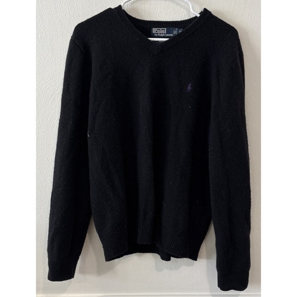 Polo Ralph Lauren Women's Sweater Medium | 100% Lambswool Black Purple Pony - Picture 1 of 3
